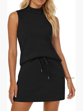 Mock Neck Sleeveless Skort Set Women Summer Tennis Lounge Outfit